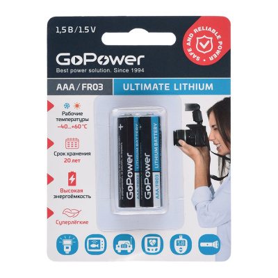 Батарейка GoPower FR03 AAA BL2 Lithium 1.5V 00-00026732