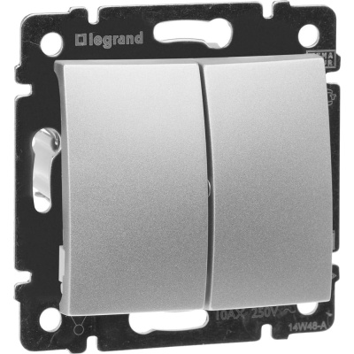 Выключатель Legrand двухклавишный Legrand Valena 10А 250В схема 5 безвинтовые зажимы алюминий