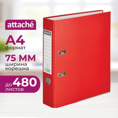 Папка-регистратор ATTACHE(ПВХ+бум)с мет.уголком,75мм,красная,ПБП1,карм.кор