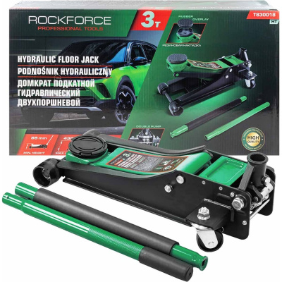 Домкрат подкатной автомобильный от бренда ROCKFORCE — это оборудование для подъема автомобилей в автосервисах