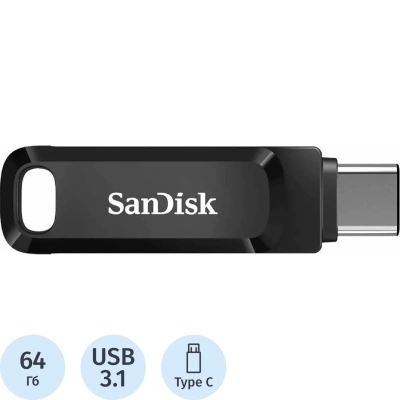 Флеш-память 64GB SanDisk Ultra Dual Drive Go, USB 3.2 - USB Type-C Black