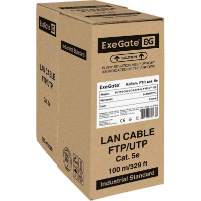 Кабель ExeGate FUTP4-C5e-CCA-S24-IN-PVC-GY-100 FTP