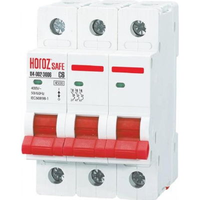 Миниатюрный автоматический выключатель HOROZ ELECTRIC SAFE (MCB 3P C6) 3P 6A C 4.5kA 400V