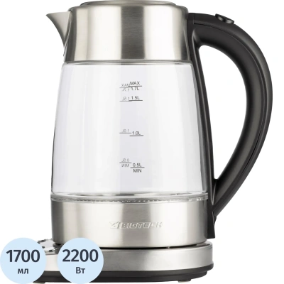 Чайник BigTech FEK206SG, 1,7л,2200, Strix, стекло,металл