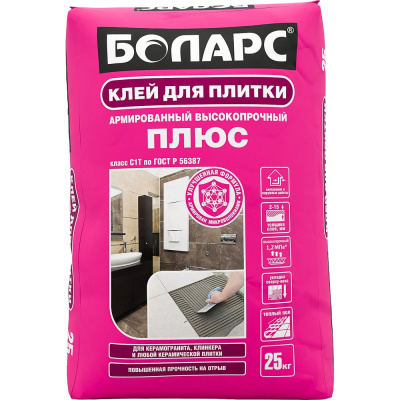 Клей для плитки БОЛАРС Плюс 25 кг, класс C1T