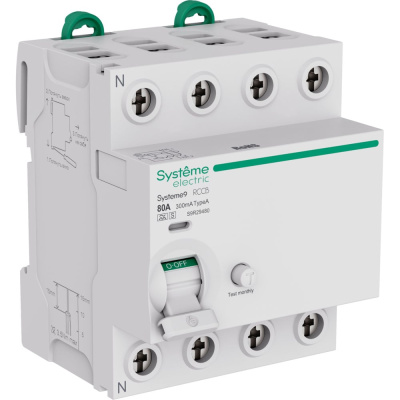 Выключатель дифференциального тока (ВДТ) Systeme Electric Systeme9, 80 A, 4 P, 300 мА, Тип-A-S, 400 В