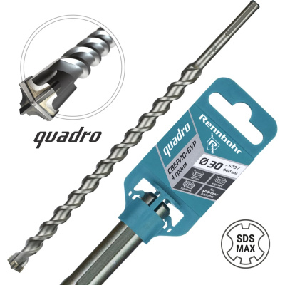 Бур по бетону RENNBOHR Quadro SDS-Max 4 грани 30x570/440 мм