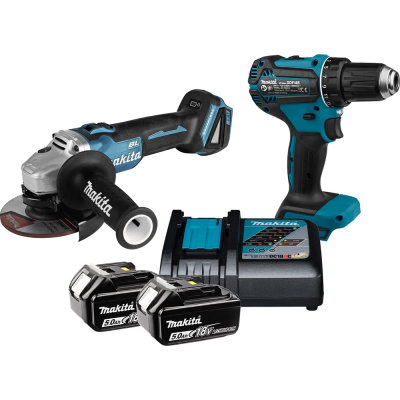 Набор аккумуляторного инструмента Makita (УШМ DGA504, Дрель-шуруповерт DDF485, ЗУ, 2х5ач АКБ, кейс) KIT032