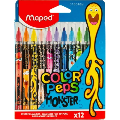 Фломастеры MAPED "COLOR PEP'S Monster", 12 цветов, смываемые, вентилируемый колпачок, 845400