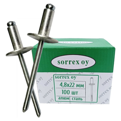 Вытяжная заклепка SORREX широкий бортик 16 мм, 4,8х22, алюминий/сталь, 100 шт