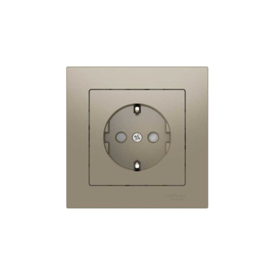 Розетка Systeme Electric ATLASDESIGN с заземлением со шторками, 16А, в сборе, быстрозажим. клем., шампань
