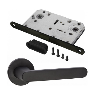 Комплект для межкомнатной двери PAULINIDOR ручки 545-06 slim, сантехническая магнитная защелка 5096, черный