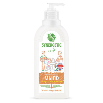Мыло жидкое 500 мл SYNERGETIC "Миндальное молочко", гипоаллергенное, биоразлагаемое, дозатор, 105058