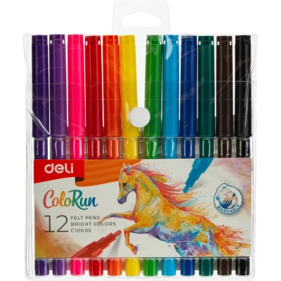 Фломастеры набор Deli ColoRun вентилир. 12цв.пакет с европодвес., EC10003