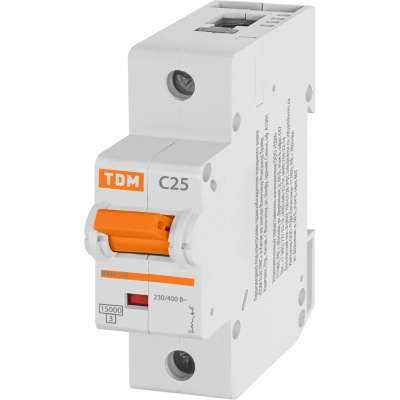 Автомат TDM ELECTRIC ВА47-125 1Р, 25 А, 15 кА, С SQ0208-0052
