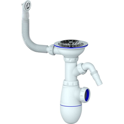 Сифон Unicorn B431VP 3 1/2х40 с круглым переливом, с носиком, винт, шток, ручка - пластик