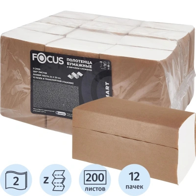 Полотенца бумажные Focus Smart H2 Zсл 2сл 200л 12пач/уп 5103017/50204096
