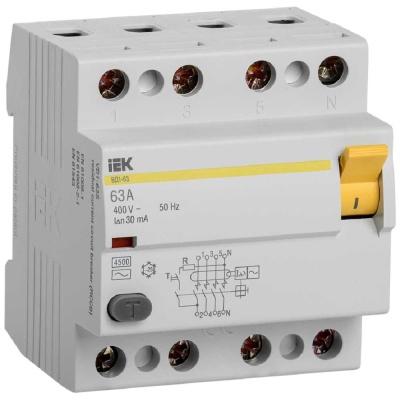 Узо IEK ВД1-63 4п, AC, 63А, 30мА