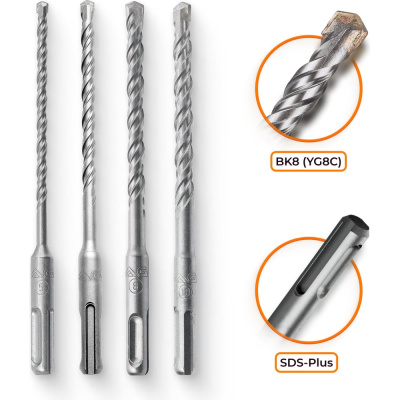 Набор буров по бетону RAGE By VIRA 4 шт 5 х 160 мм 6 х 160 мм 8 х 160 мм 10 х 160 мм SDS-plus