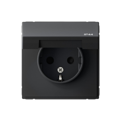 Розетка с заземлением со шторками c крышкой ArtGallery Systeme Electric 16А, IP44, механизм, Карбон