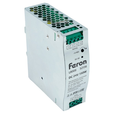 Трансформатор электронный для светодиодной ленты на DIN-рейку FERON 150W 24V, LB008