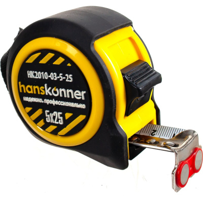 Рулетка Hanskonner 5x25 HK2010-03-5-25 оснащена полотном из углеродистой стали С60 с увеличенной толщиной по сравнению
