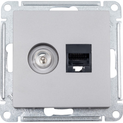 Двойная розетка Systeme Electric AtlasDesign Сталь комп+ТВ, RJ45+TV, кат.5E, механизм SE