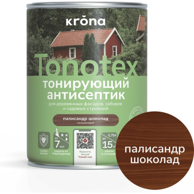 Пропитка для дерева KRONA Тонотекс для наружных и внутренних работ, палисандр-шоколад 0,75 л