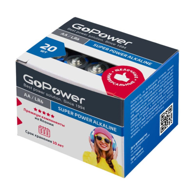 Батарейка GoPower LR6 AA пальчиковые Alkaline 1.5V 20 штук 00-00017748 универсального назначения, она идеально