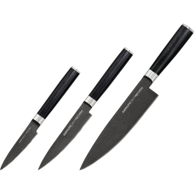 Набор из 3 ножей Samura "Mo-V Stonewash" в подарочной коробке, 10, 21, 85, G-10