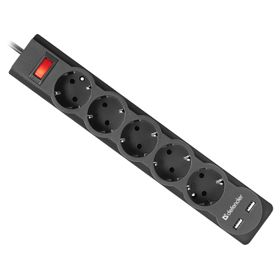 Сетевой фильтр Defender DFS 755 5,0 м, 5 розеток, 2xUSB, 2.1A