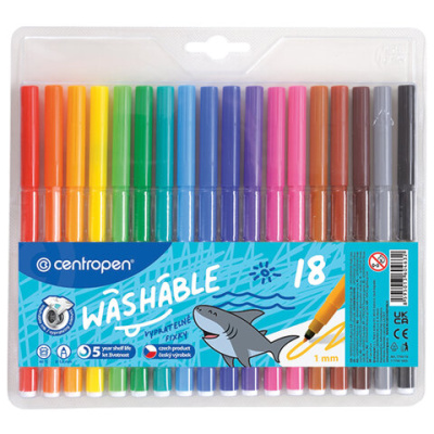 Фломастеры Centropen "Washable", 18цв., смываемые, блистер