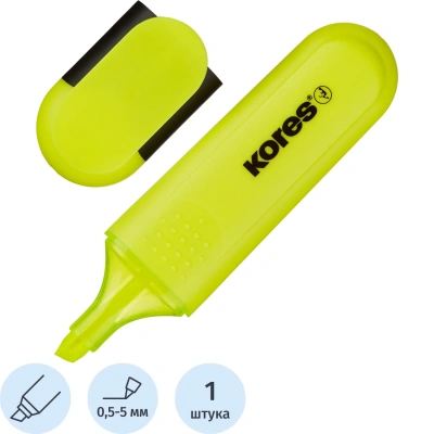 Маркер текстовыделитель Kores BRIGHT LINER PLUS, скош након, 0,5-5 мм, желт