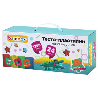 Тесто-пластилин для лепки СУПЕР ПЛАСТИЧНОЕ, 24 цвета, 1200 г, крышки-штампики, BAMBOX (БАМБОКС), 107249