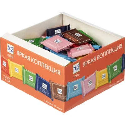 Шоколад порционный RITTER SPORT, набор 7 вкусов, 84 плитки по 16,7 г, R 484C