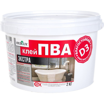Экстра влагостойкий клей ПВА ECOLUX D3 2 кг