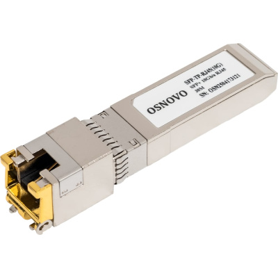 SFP модуль OSNOVO SFP-TP-RJ45(10G) 10G Ethernet с разъемом RJ45. Скорость 10 Гбит/с. Расстояние передачи - 30 м.