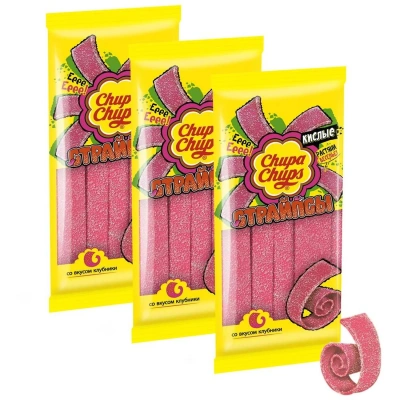 Мармелад Chupa Chups Страйпсы Клубника, 120гx3шт/уп