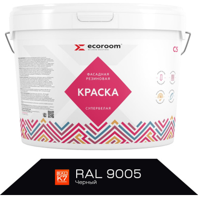 Фасадная резиновая краска ECOROOM RAL 9005 черный, 1.3 кг Е-Кр