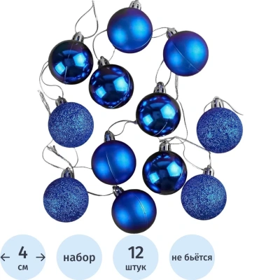 Набор шаров ёлочных синих 4 см 12 шт НУ-5358