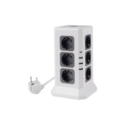Удлинитель ROCKETSOCKET Tower Extended 12 Euro 16A, 4 USB 3A+C с блоком 5В/3.4А, кабель 2,0 м цвет белый