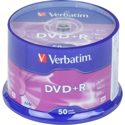 Носители информации DVD+R, 16x, Verbatim Azo Matt Silver, Cake/50, 43550