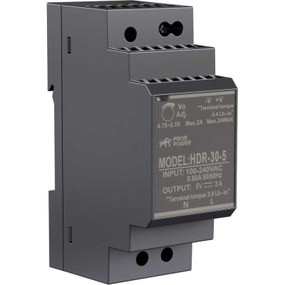 Источник питания Prompower HDR-30-5, на вых. 5 В DC, 3А, 15Вт. Вх. 85-264В AC (120-370 В DC) HDR305