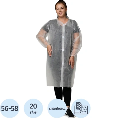 Халат н/с процед, рук.рез, лип, XXL(56-58), пл 20, бел, Комус, 10шт/уп
