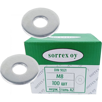 Шайба SORREX М8 DIN 9021 нержавеющая кузовная увеличенная усиленная 100 штук 9021-2-08 100