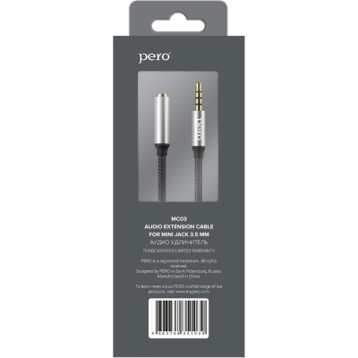 Аудио-удлинитель PERO MC-03 JACK 3.5, 2м, Black PRMC-032MB