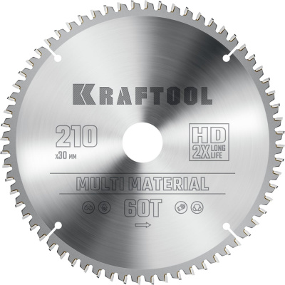 Диск пильный по алюминию KRAFTOOL Multi material 210x30 мм, 64Т