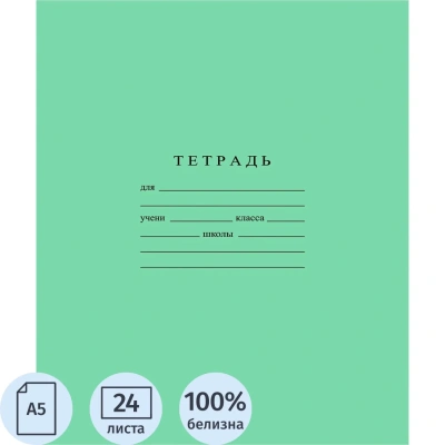 Тетрадь школьная А5 24л ГОЗНАК линейка, 60 г/м2, белизна > 96%, злн, С493/1