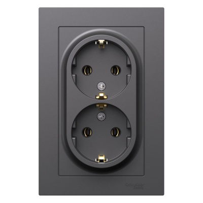 Розетка двойная Systeme Electric (ранее Schneider Electric) серии AtlasDesign (в сборе, цвет базальт) с заземлением