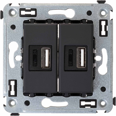 USB зарядное устройство DKC в стену, Avanti, Черный матовый, 2.1 А 1 ШТ